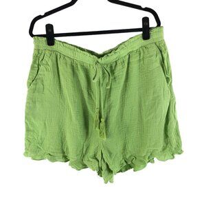 Hailey & Co Womens Green Ruffle Hem Shorts Pull On Pockets 2XL
